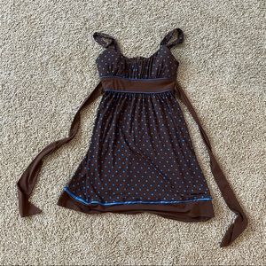 NWT Cute juniors brown with blue polka dot dress!